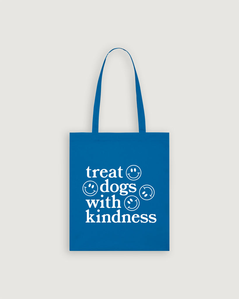 Mode für hundebesitzer, Geschenke für Hundebesitzer, Beutel, Bag, Jutebeutel, treat dogs with kindness, blau