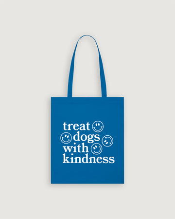 Mode für hundebesitzer, Geschenke für Hundebesitzer, Beutel, Bag, Jutebeutel, treat dogs with kindness, blau