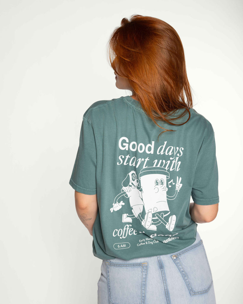 Hundundherrl, Good days start with coffee and dogs, Shirt, petrol