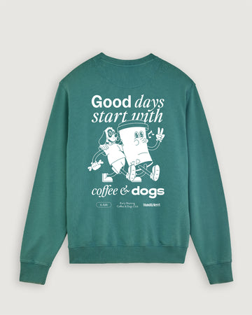 Mode für Hundebesitzer, Geschenk für Hundebesitzer, Good days start with coffee and dogs, Sweater, Petrol